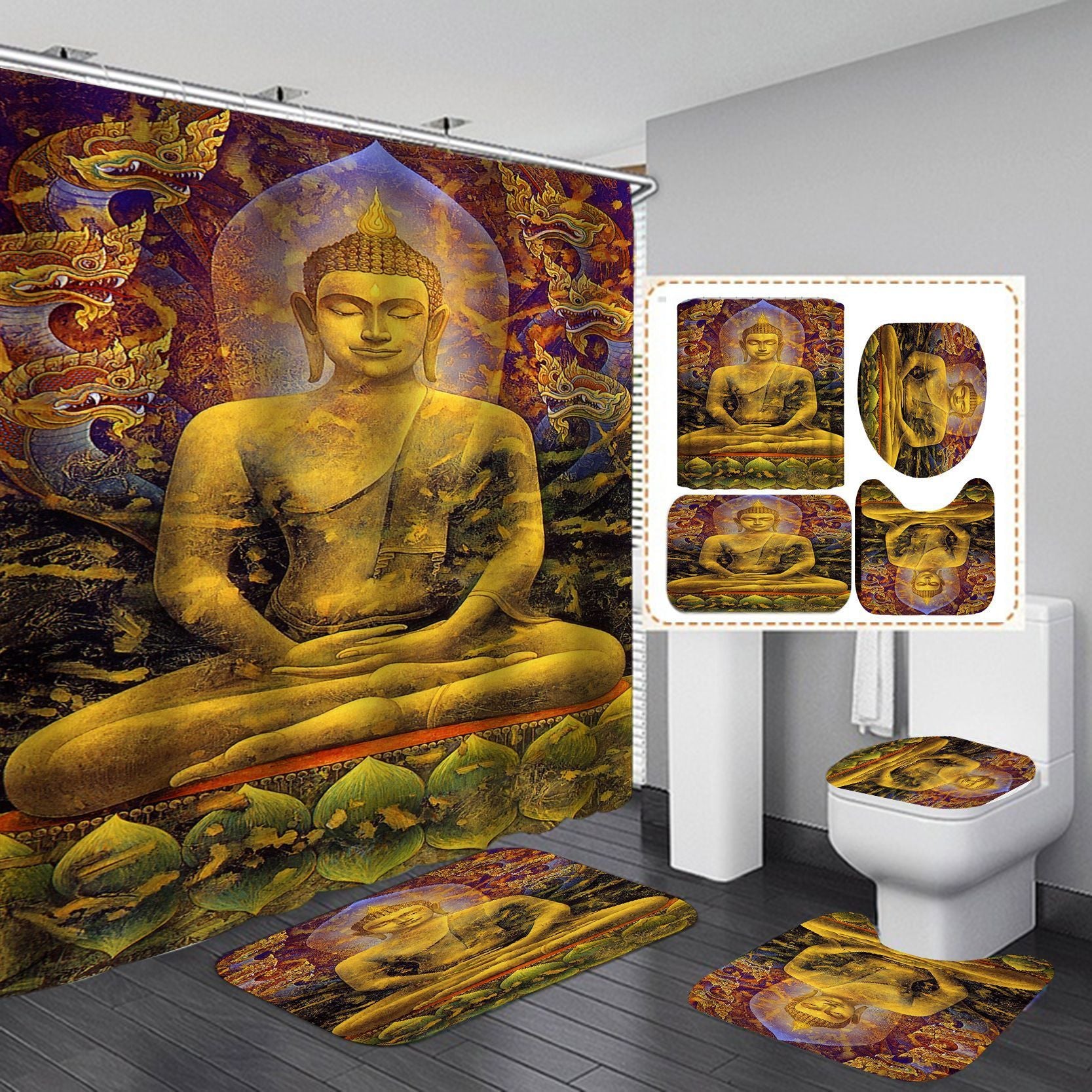 Vintage African Woman Shower Curtain Set Bathroom