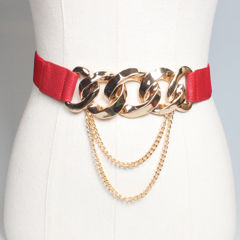 Chaîne Épaisse en Métal Ceinture pour Femme, Taille de Jupe Assortie Tendance, Ceinture Décorative Punk Noire