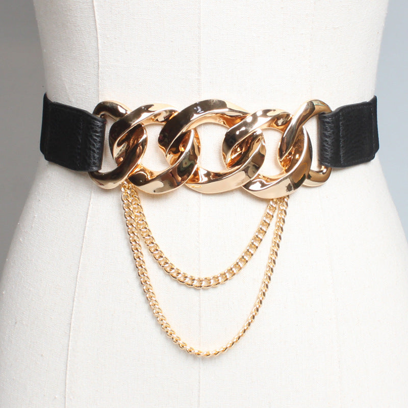 Chaîne Épaisse en Métal Ceinture pour Femme, Taille de Jupe Assortie Tendance, Ceinture Décorative Punk Noire