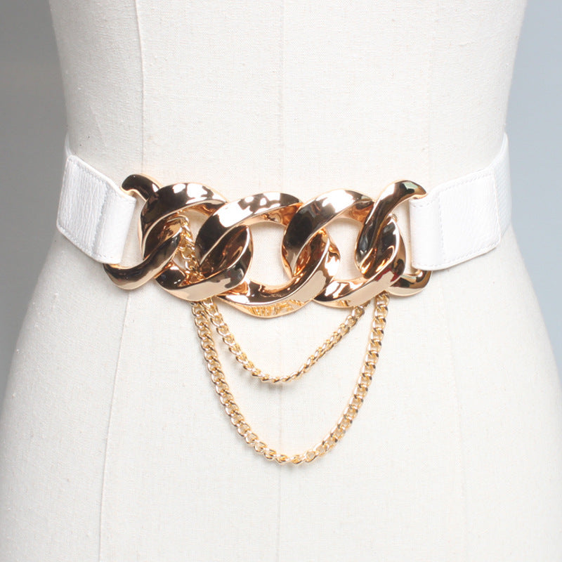 Chaîne Épaisse en Métal Ceinture pour Femme, Taille de Jupe Assortie Tendance, Ceinture Décorative Punk Noire
