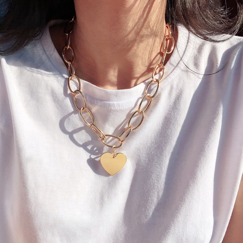 Cross-Border Jewelry Large Gold Chain European And American Metal Ins High-Quality Hip-Hop Love Pendant Necklace Chocker778