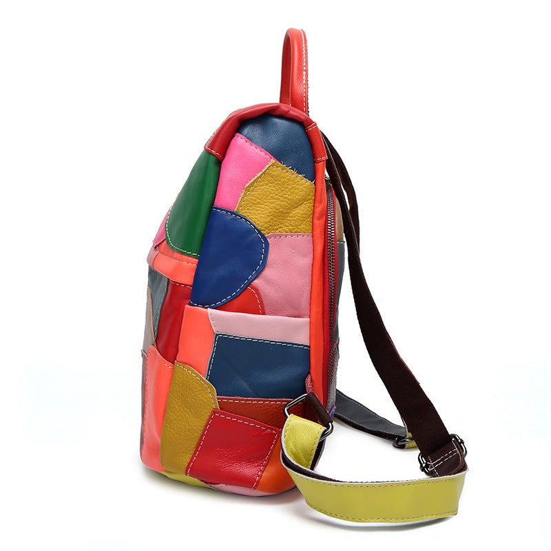 Backpack Big Leather Lady Retro Stitching