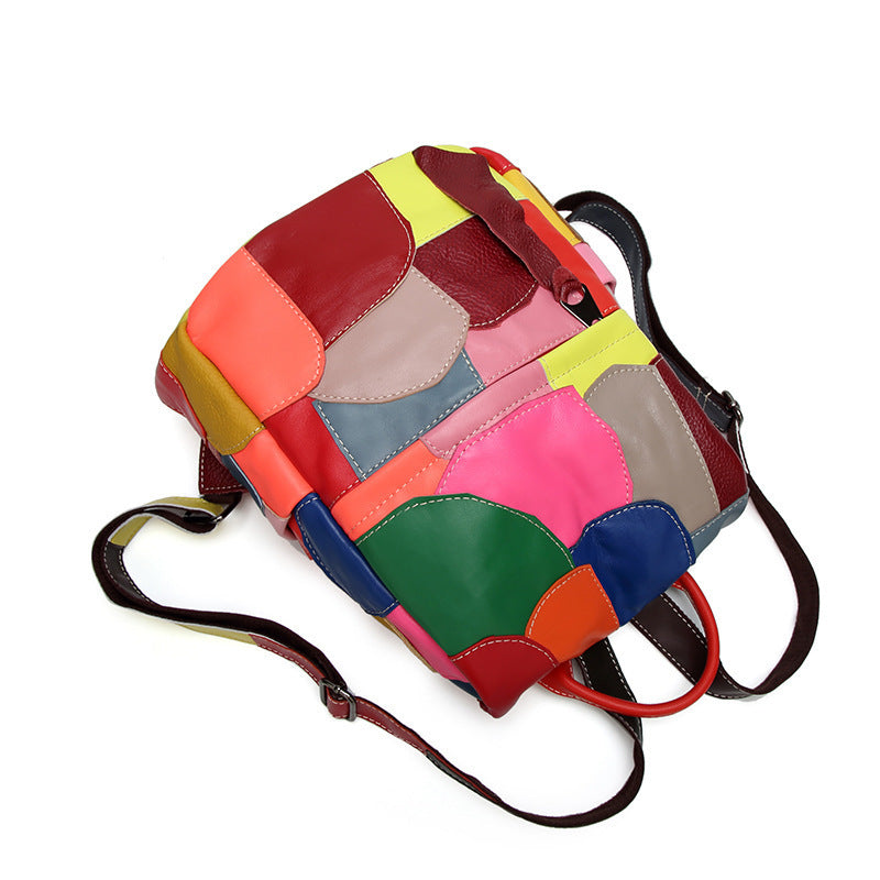Backpack Big Leather Lady Retro Stitching