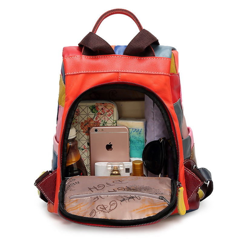 Backpack Big Leather Lady Retro Stitching