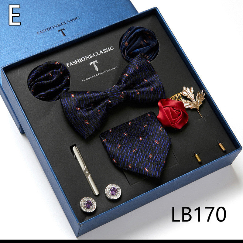 Fashion Business Striped Tie Square Scarf Combo Set
