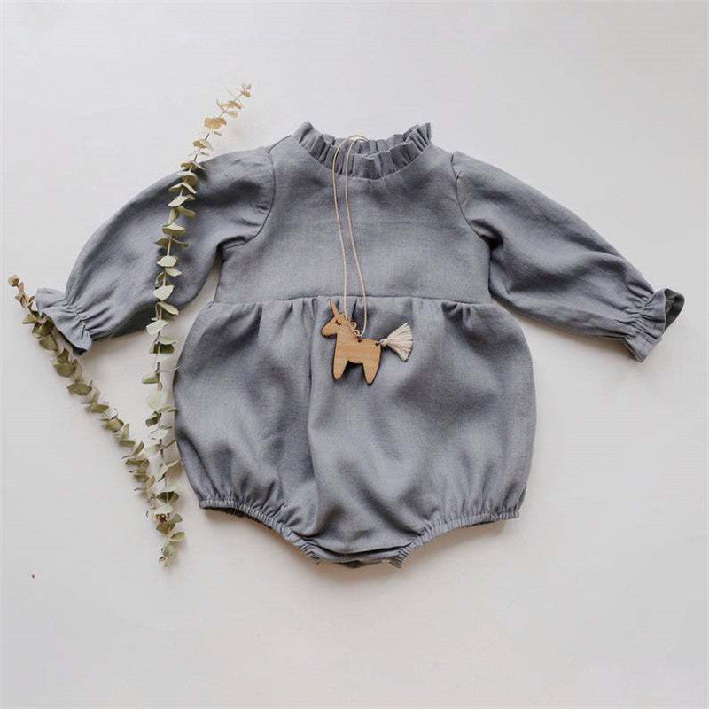 Cotton And Linen Lotus Leaf Collar Triangle Romper With Long Sleeves