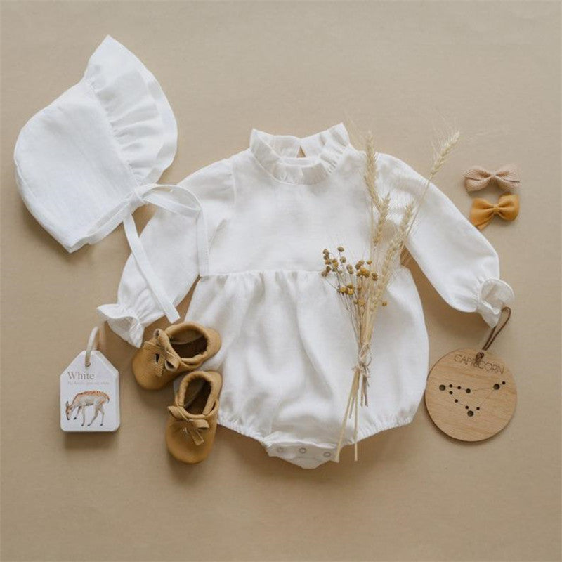 Cotton And Linen Lotus Leaf Collar Triangle Romper With Long Sleeves