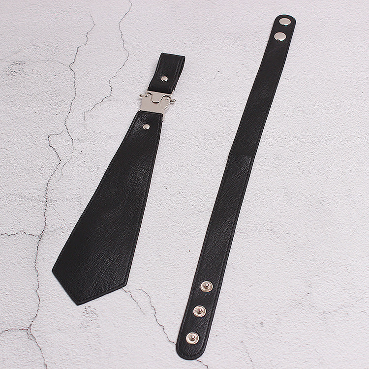 Punk Couple Style Silver Metal Buckle Adjustable Black Leather Tie