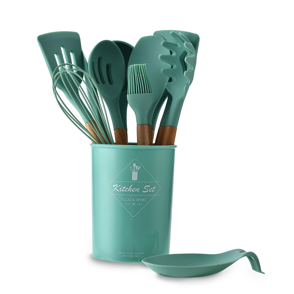 Forest Green Silicone Kitchenware 12-Piece Set, Cooking Shovel, Spoon, Kitchen Tool
