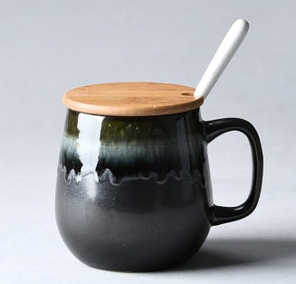 Creative Retro Cup Ceramic Mug Large Capacity Drinking Cup Household Cup Personalized Coffee Cup Tea Cup Spoon With Cover