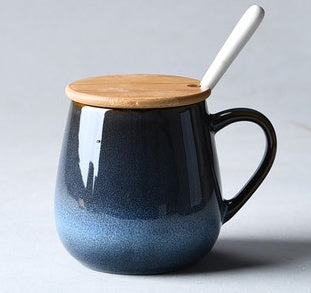 Creative Retro Cup Ceramic Mug Large Capacity Drinking Cup Household Cup Personalized Coffee Cup Tea Cup Spoon With Cover