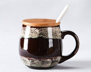 Creative Retro Cup Ceramic Mug Large Capacity Drinking Cup Household Cup Personalized Coffee Cup Tea Cup Spoon With Cover
