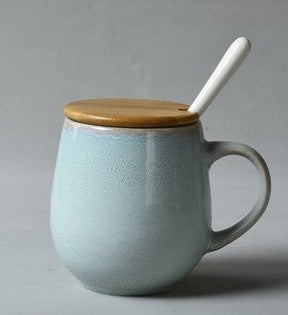 Creative Retro Cup Ceramic Mug Large Capacity Drinking Cup Household Cup Personalized Coffee Cup Tea Cup Spoon With Cover