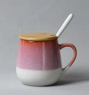 Creative Retro Cup Ceramic Mug Large Capacity Drinking Cup Household Cup Personalized Coffee Cup Tea Cup Spoon With Cover