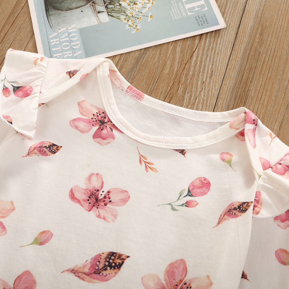 Korean Version long Short Flying Sleeve Small Flower Print Blouse Lace Suspender Skirt