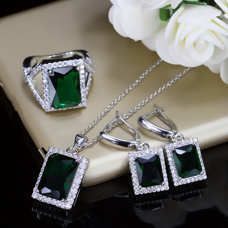 Square Diamond European And American Necklace Korean Style Boutique Fashion Zircon Earrings