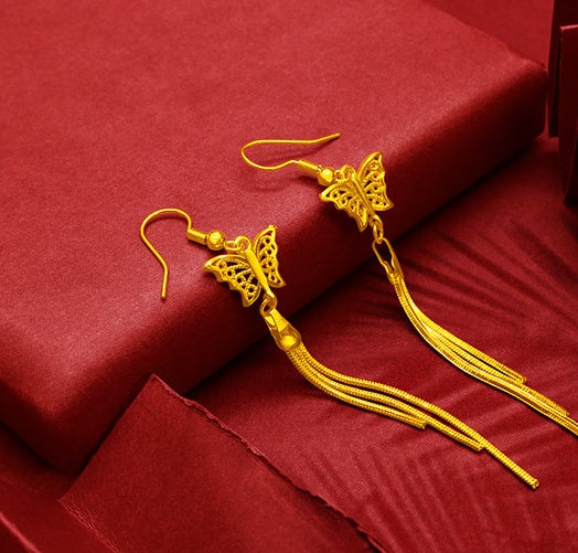 Gold-Plated Earrings Female Tassel Flower Asymmetric Earrings Sand Gold-Plated Earrings Leaf Mother Exaggerated Wedding Fake Jewelry