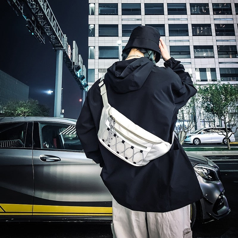 Men'S Chest Bag Oxford Cloth Trendy Cool Style Waist Bag Reflective Strip Shoulder Messenger Bag Men