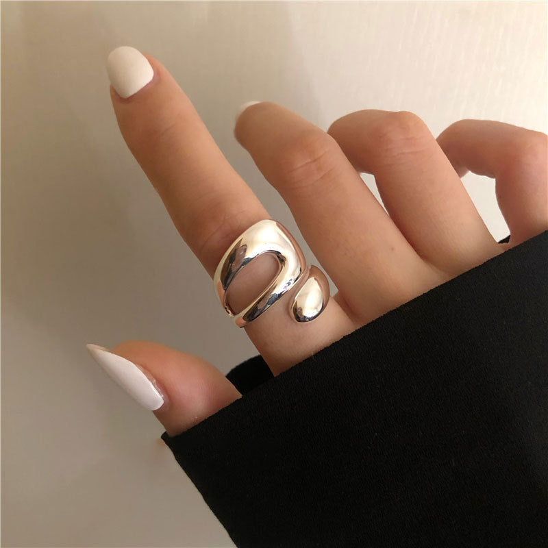 Retro Exaggerated Geometric Ring Female 925 Silver