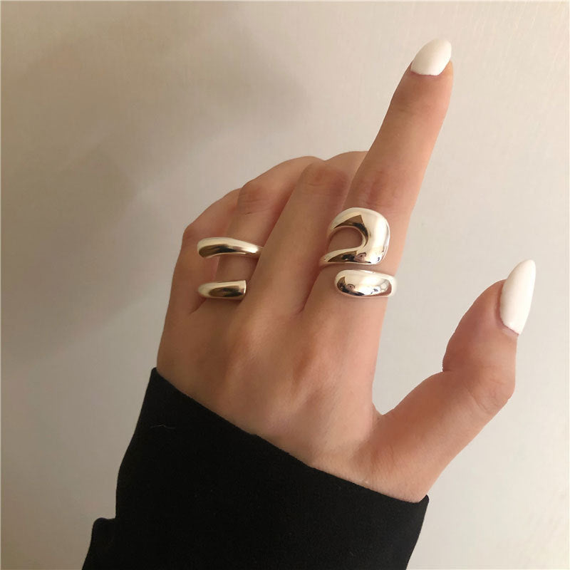 Retro Exaggerated Geometric Ring Female 925 Silver