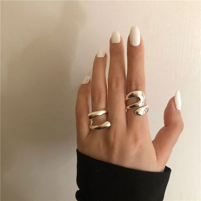 Retro Exaggerated Geometric Ring Female 925 Silver