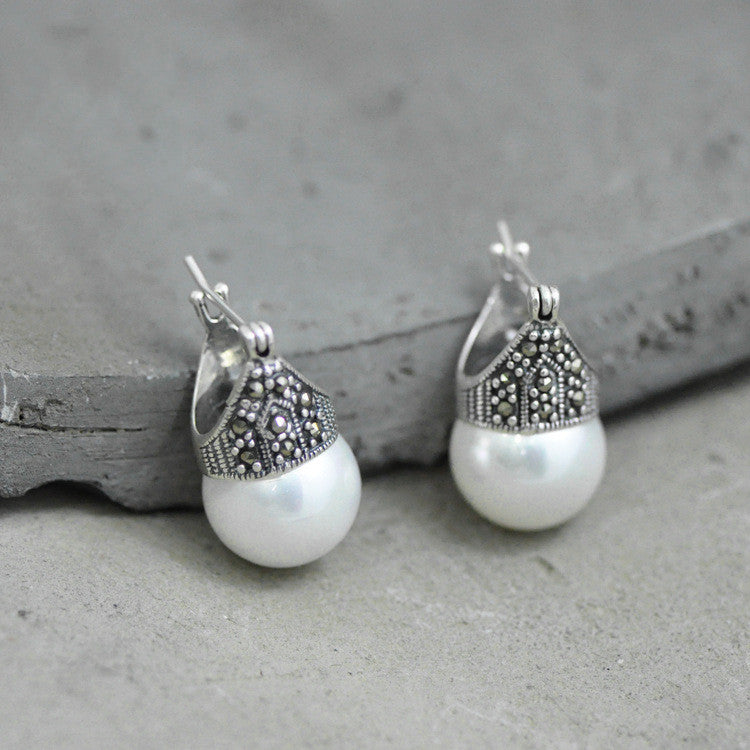 Lotus Fun Real 925 Sterling Silver Natural Mother Of Pearl Earrings Fine Jewelry Vintage Fashion Drop Earrings For Women Brincos