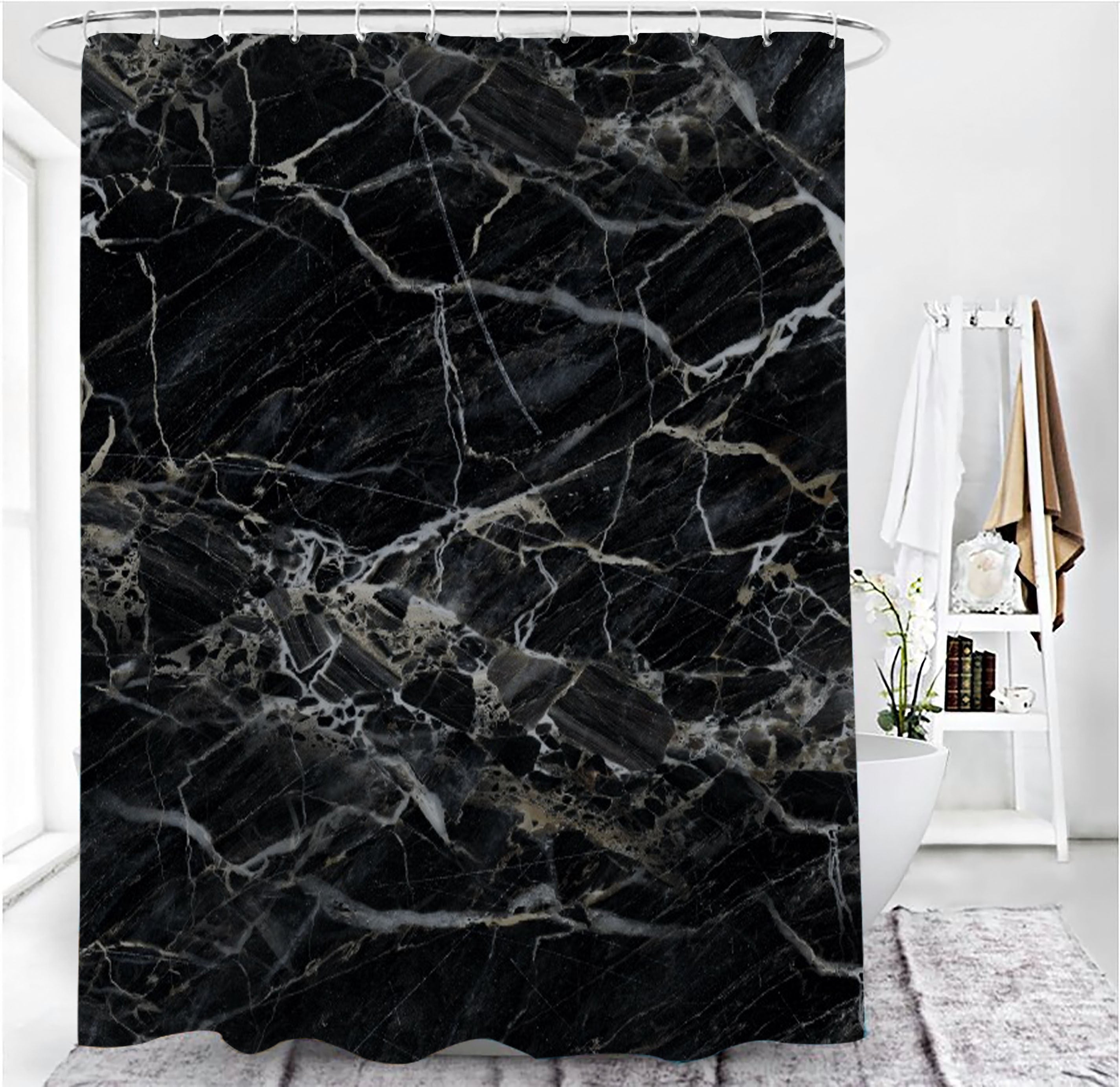 Marble Texture, Printed Polyester, Waterproof Shower Curtain Set