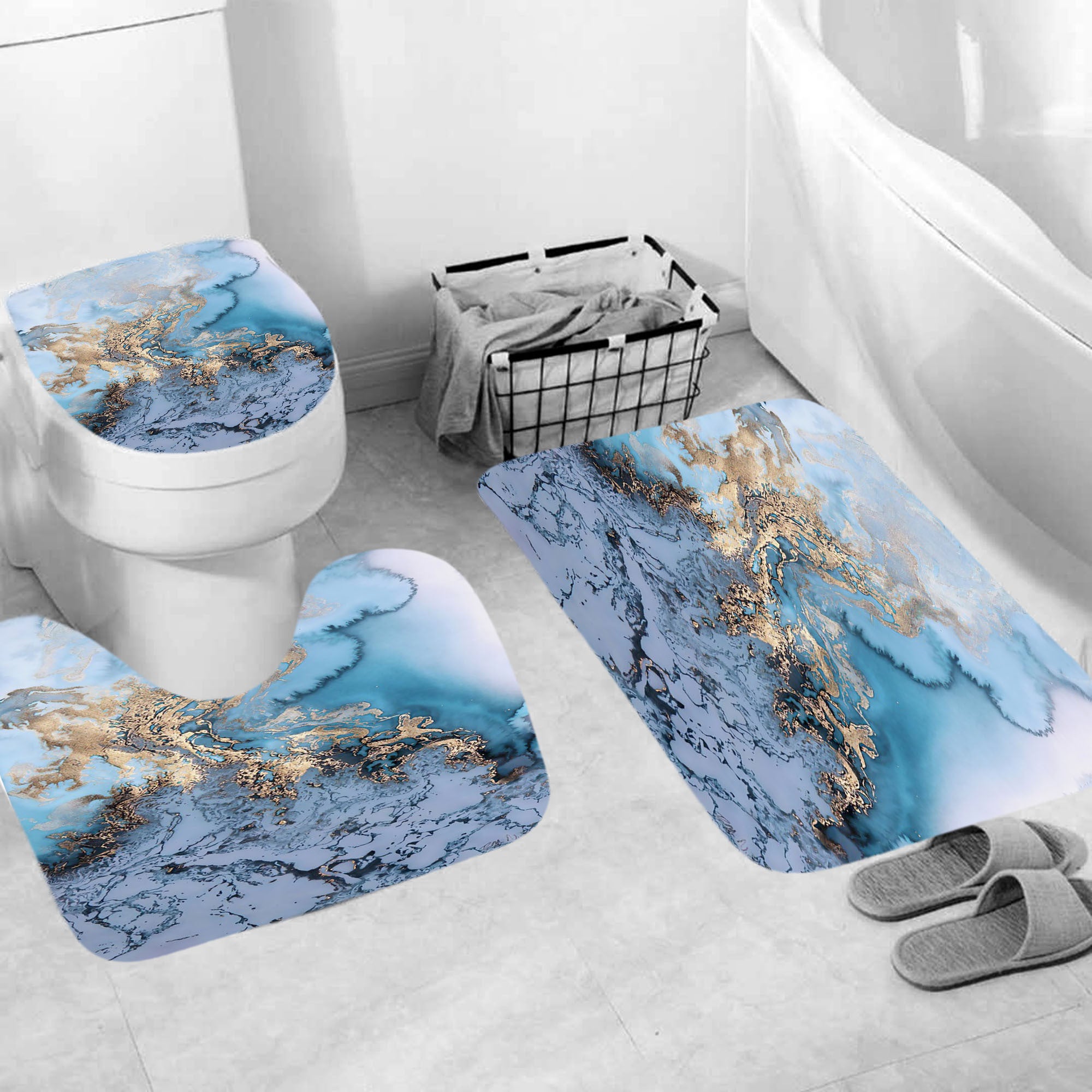 Marble Texture, Printed Polyester, Waterproof Shower Curtain Set