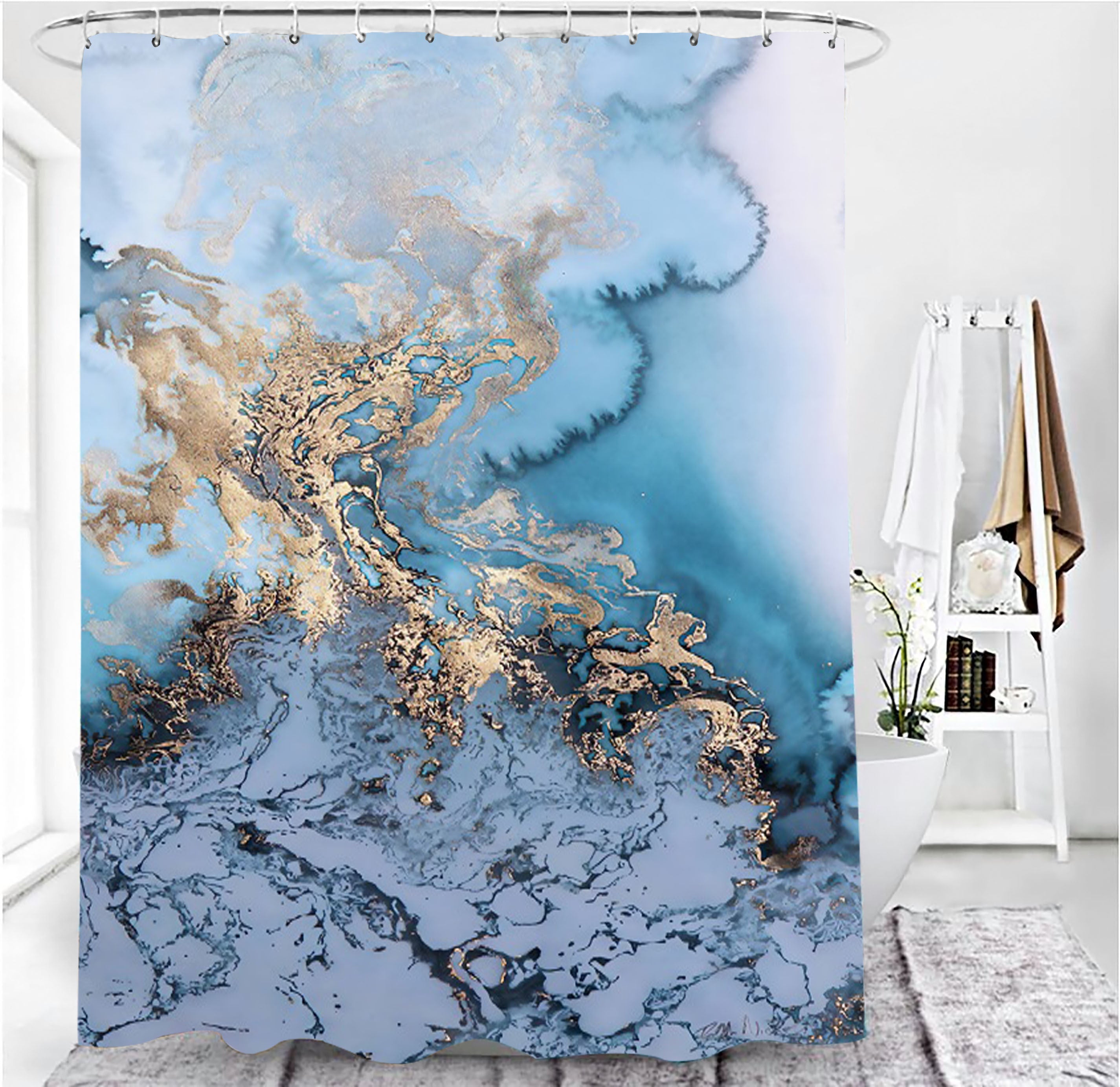 Marble Texture, Printed Polyester, Waterproof Shower Curtain Set