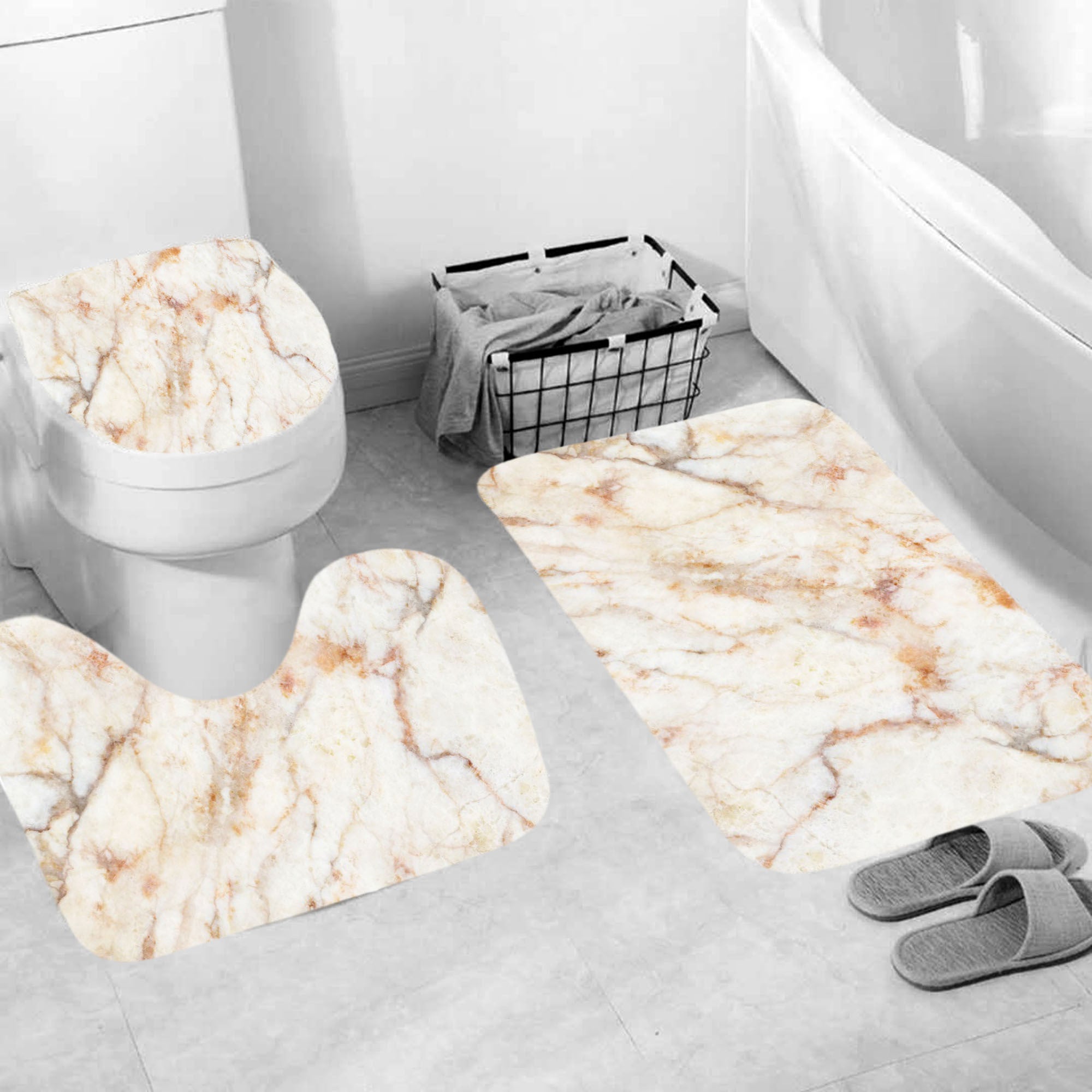 Marble Texture, Printed Polyester, Waterproof Shower Curtain Set