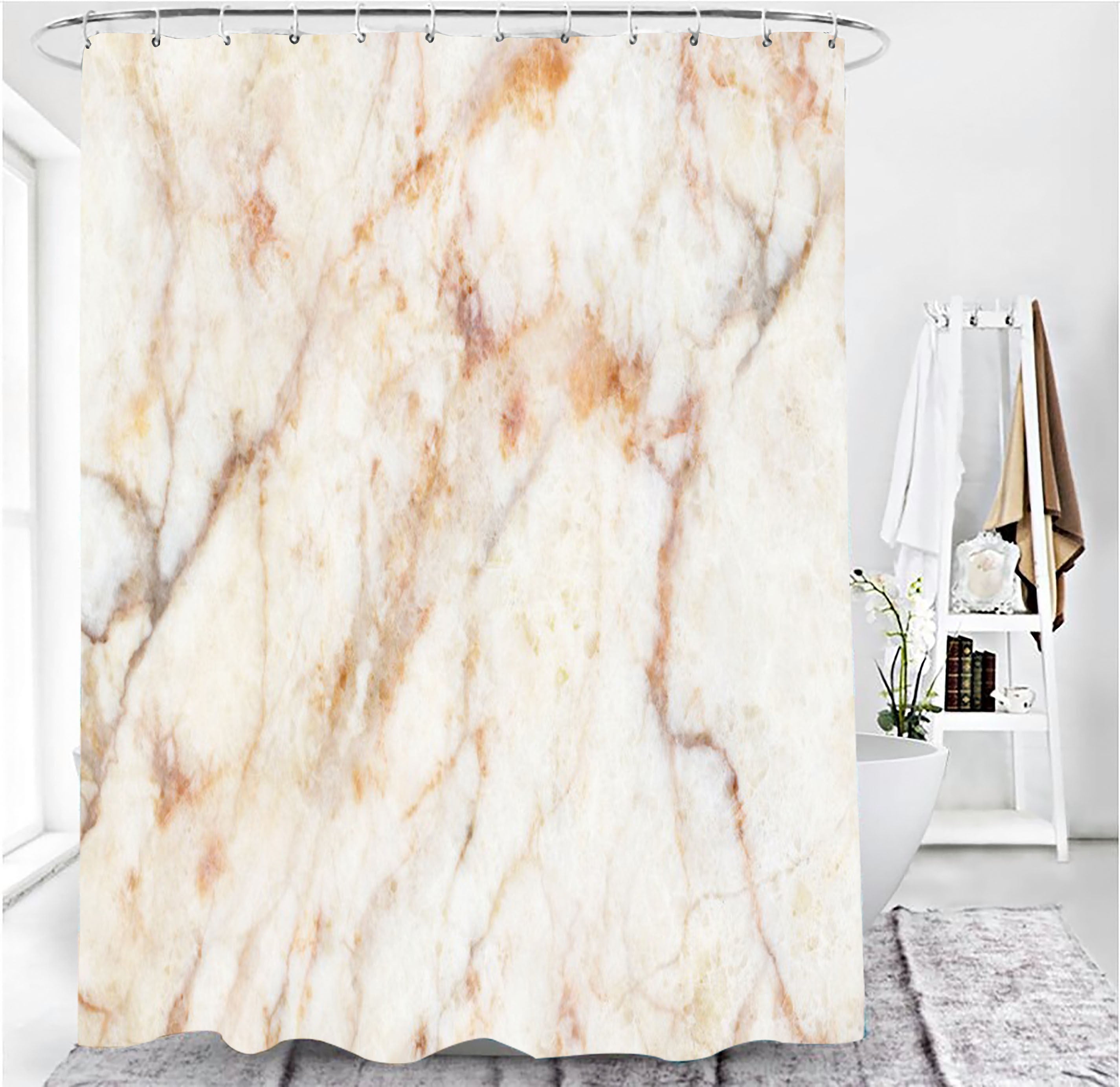 Marble Texture, Printed Polyester, Waterproof Shower Curtain Set
