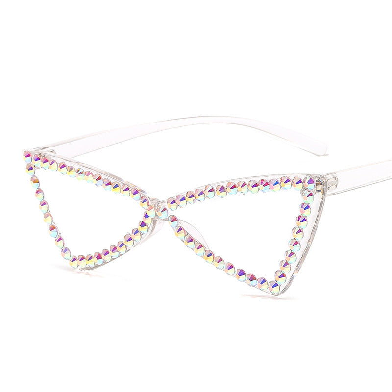 Retro Triangle Rimless Glasses Rhinestone Sunglasses Ladies Cat Eye Sunglasses