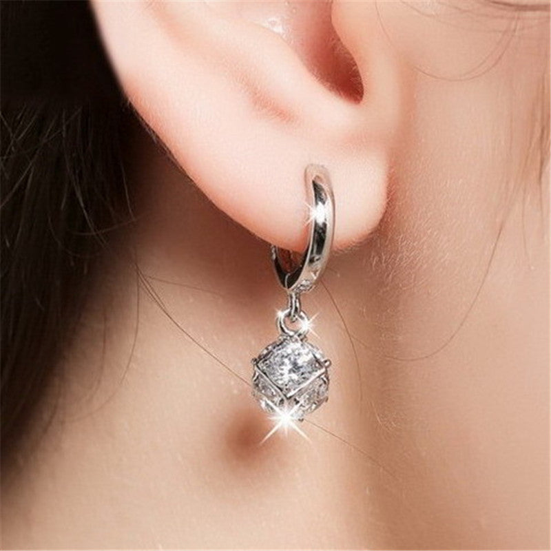 Earrings Zircon Linglong Ball Vintage 925 Sterling Silver Earrings