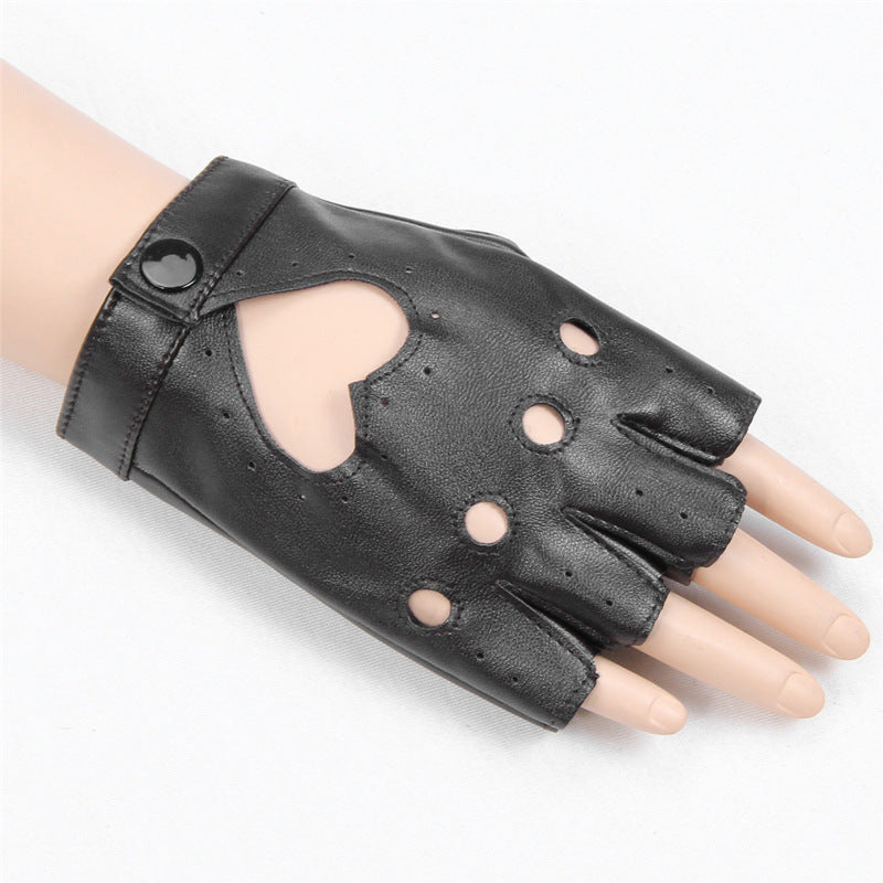 Half Finger Gloves Ladies Dance Performance Thin Fitness Yoga Cute Peach Heart Fingerless Leather Gloves