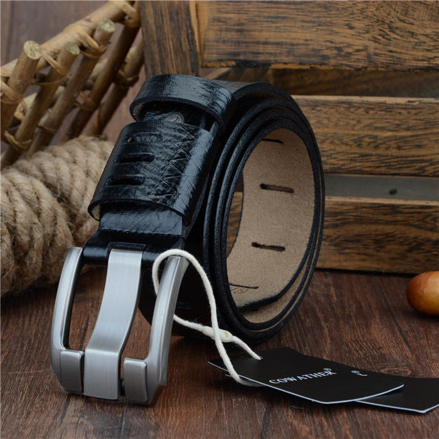 Ceinture décontractée en cuir de vachette double couche avec boucle ardillon pour homme