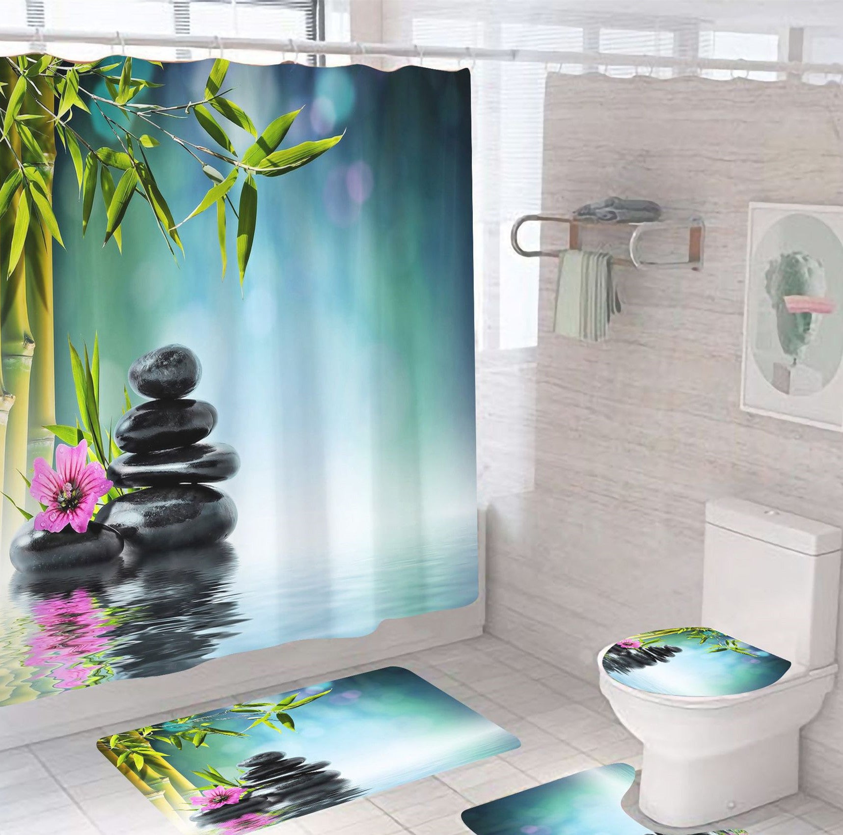 Digital Printing Shower Curtain Waterproof And Mildew Proof Metal Buckle