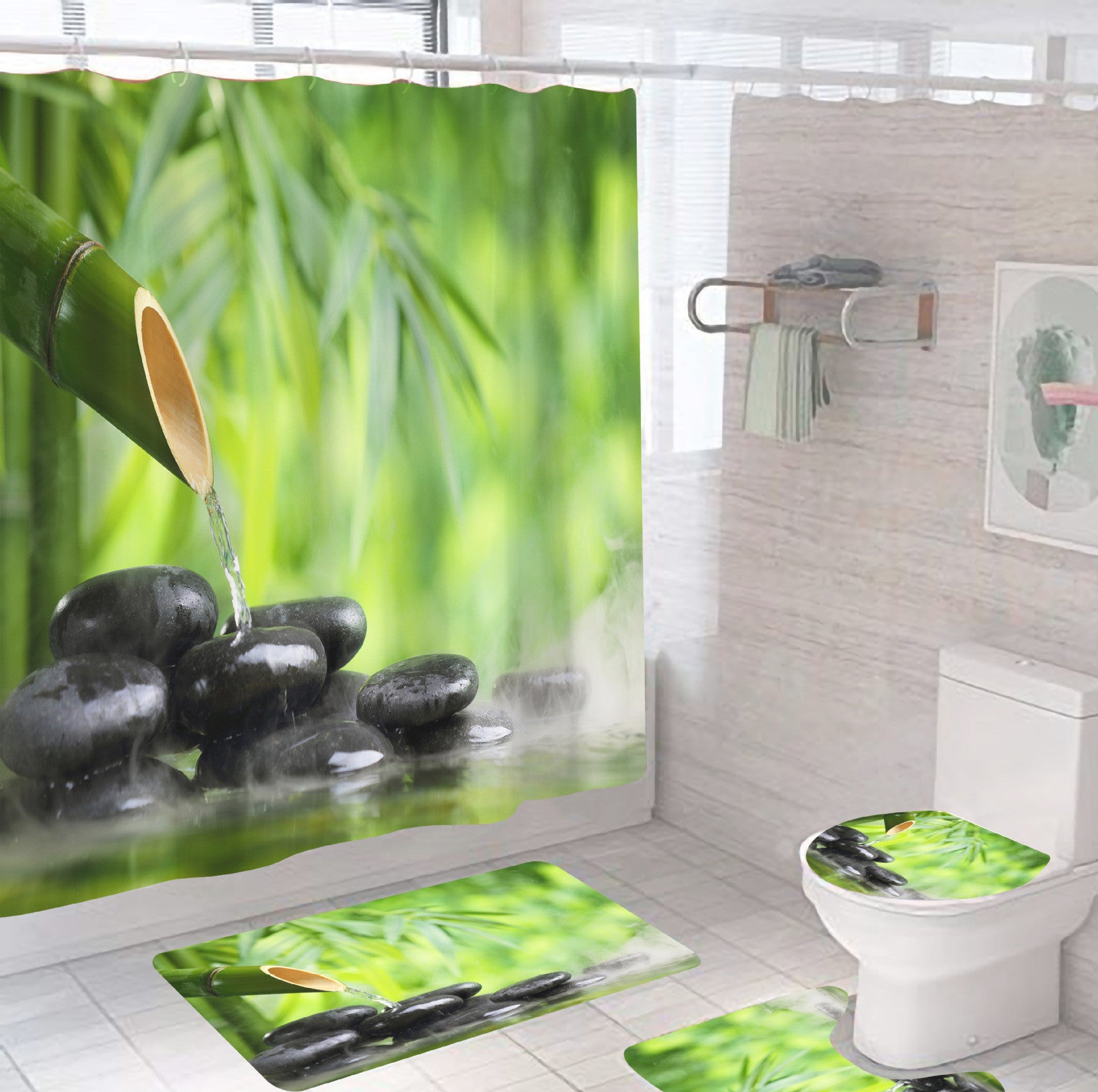 Digital Printing Shower Curtain Waterproof And Mildew Proof Metal Buckle