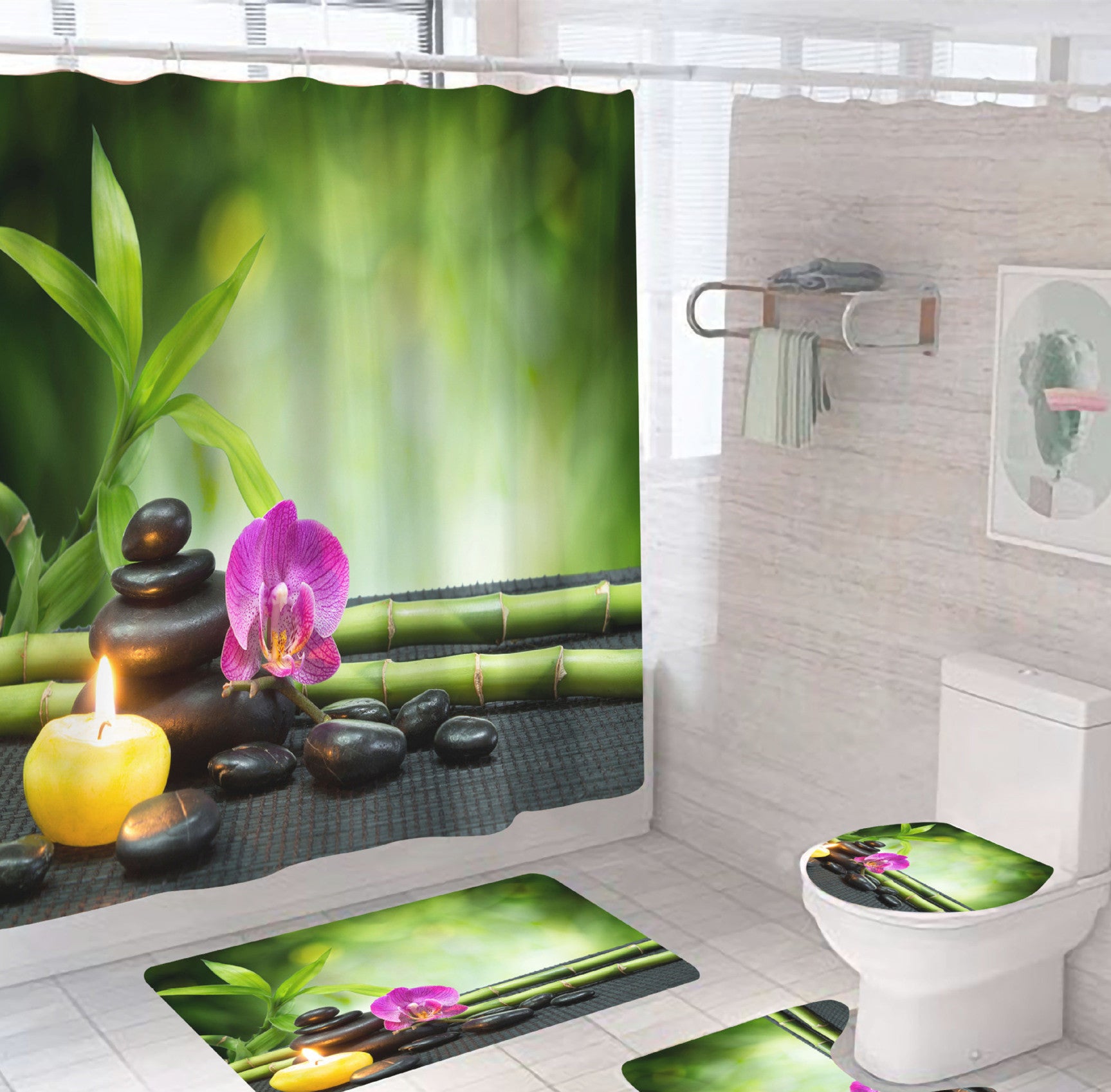 Digital Printing Shower Curtain Waterproof And Mildew Proof Metal Buckle
