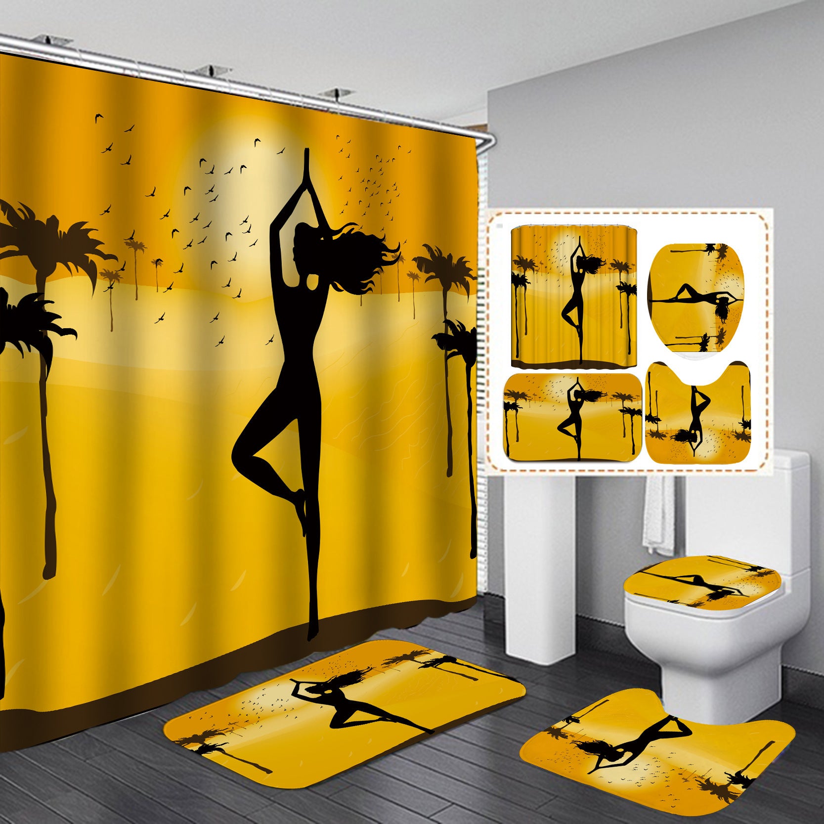 Waterproof Shower Cloth Four-piece Bathroom Shower Curtain Curtain Set