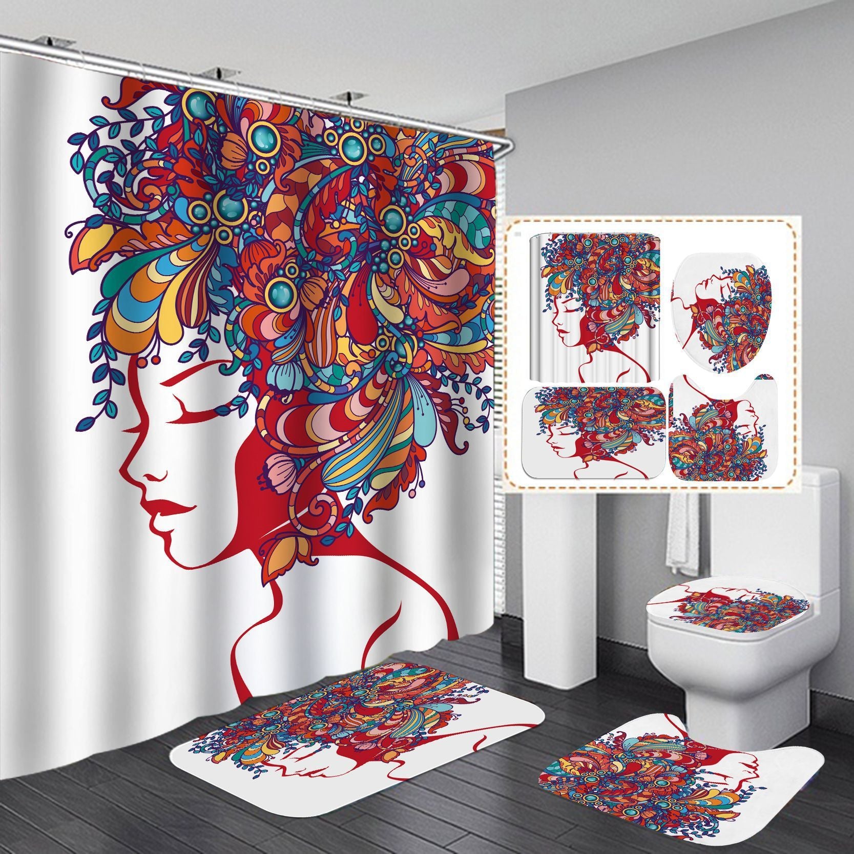 Waterproof Shower Cloth Four-piece Bathroom Shower Curtain Curtain Set