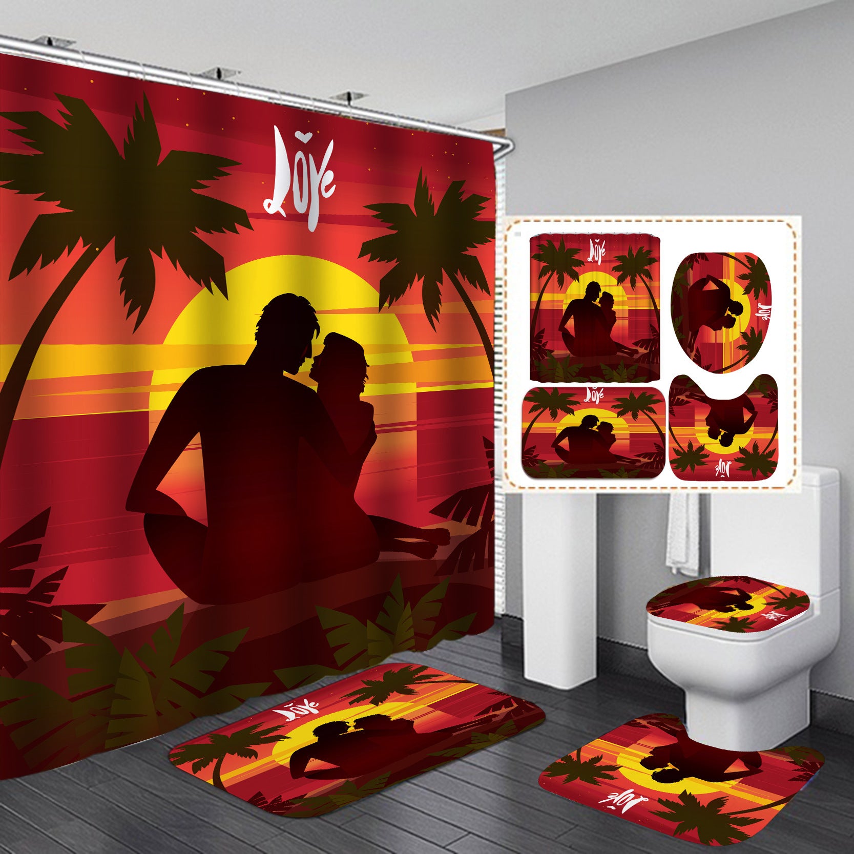 Waterproof Shower Cloth Four-piece Bathroom Shower Curtain Curtain Set
