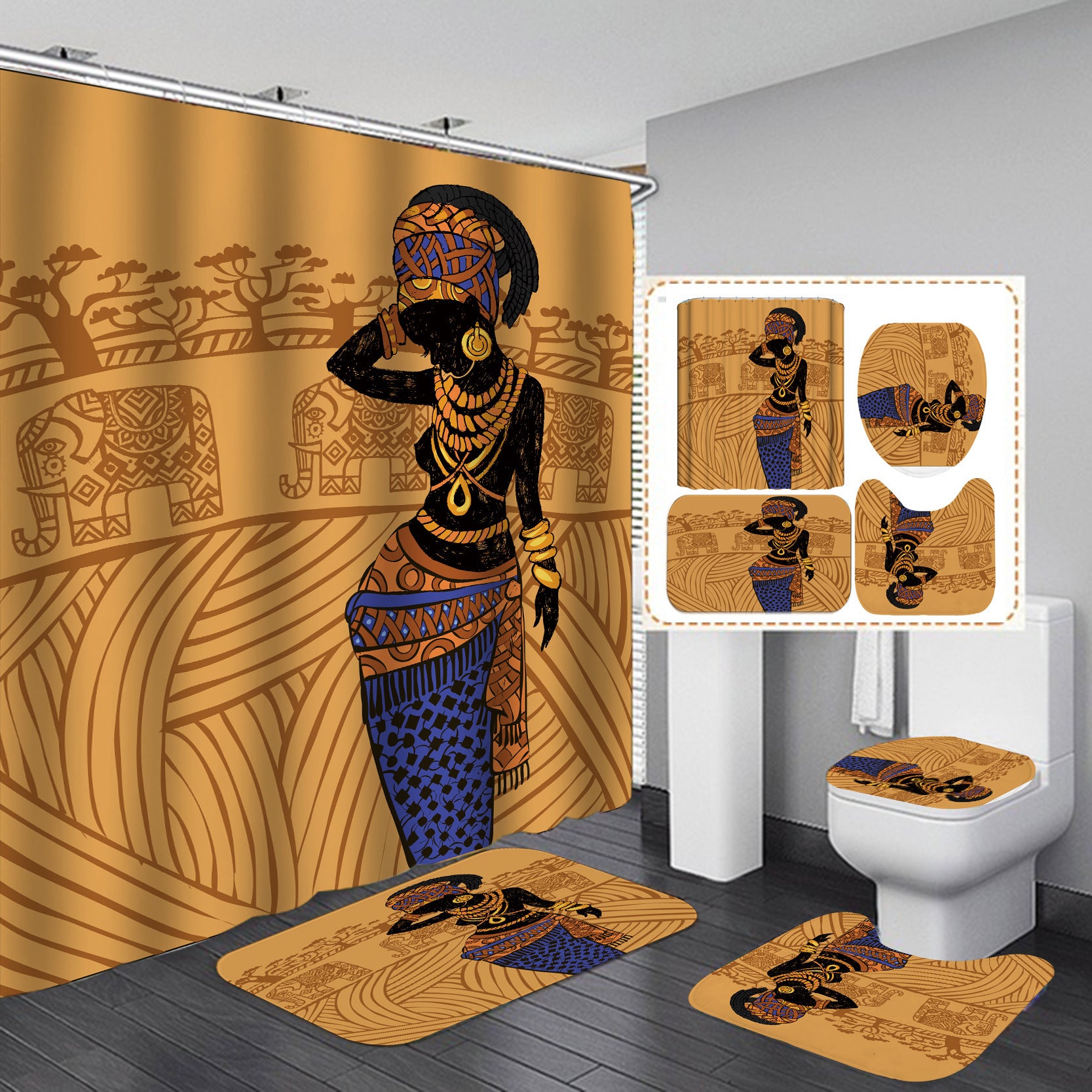 Waterproof Shower Cloth Four-piece Bathroom Shower Curtain Curtain Set