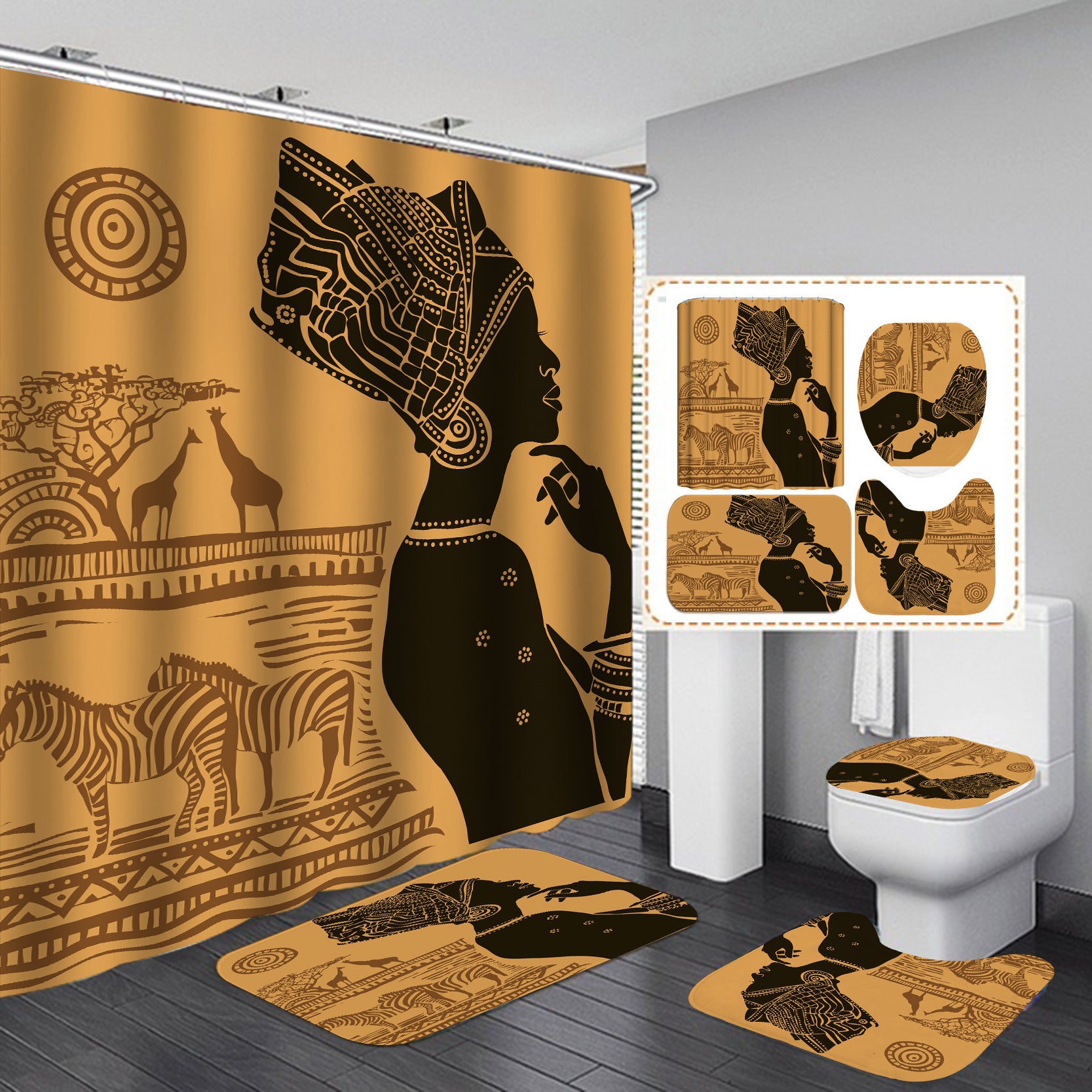 Waterproof Shower Cloth Four-piece Bathroom Shower Curtain Curtain Set