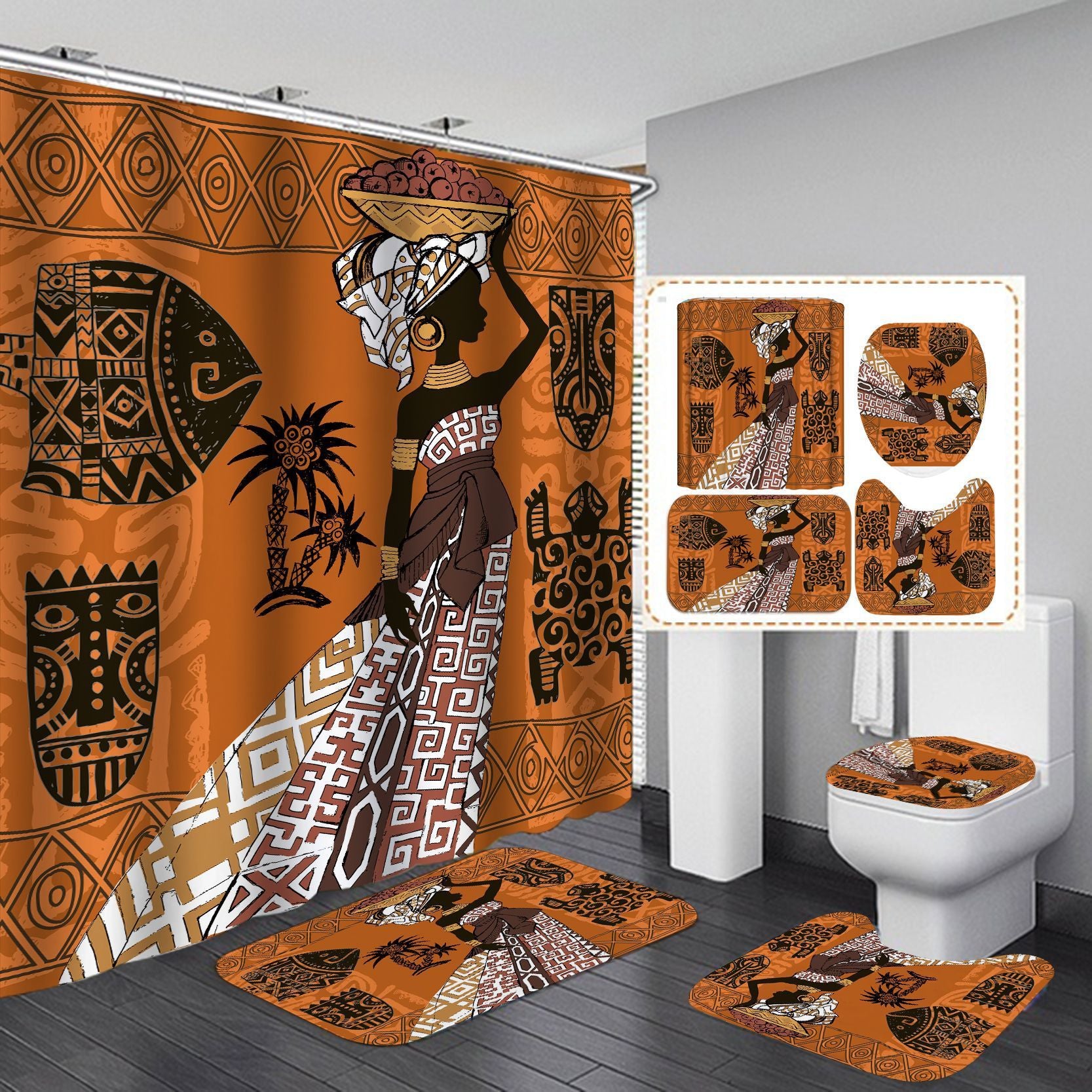 Waterproof Shower Cloth Four-piece Bathroom Shower Curtain Curtain Set