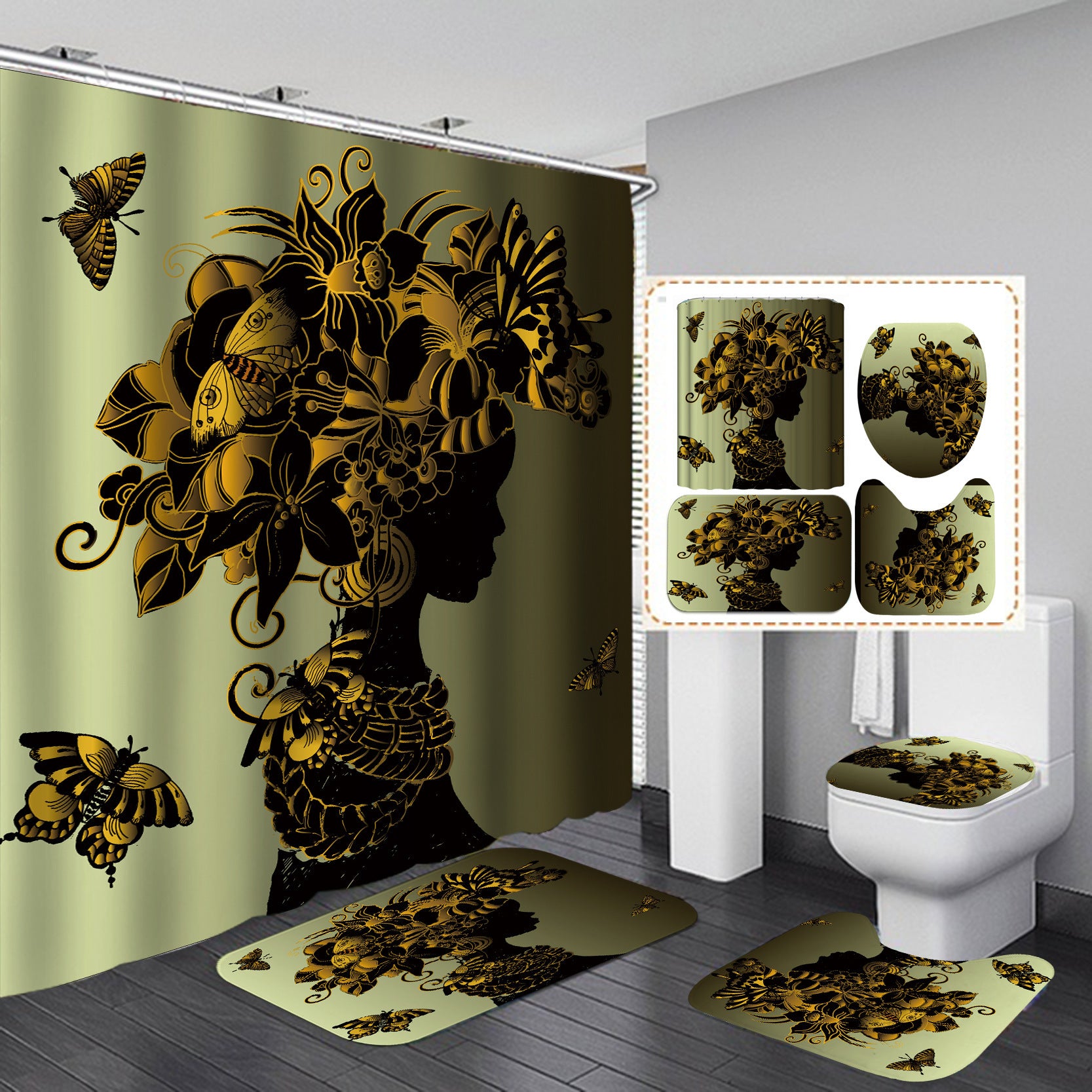 Waterproof Shower Cloth Four-piece Bathroom Shower Curtain Curtain Set