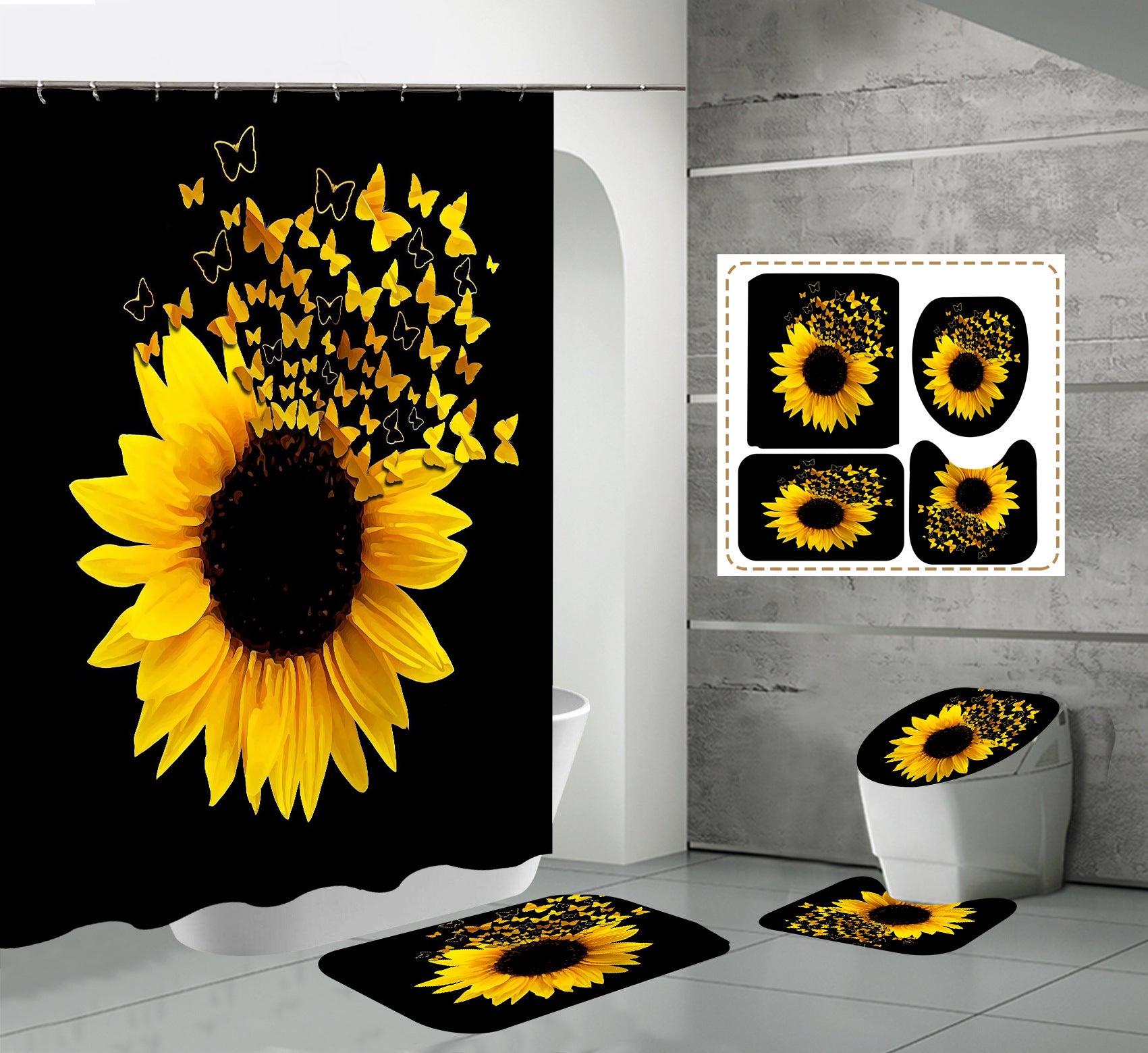 Shein New Shower Curtain Toilet Bathroom Partition Shower Sunflower Shower Curtain Manufacturer Supply