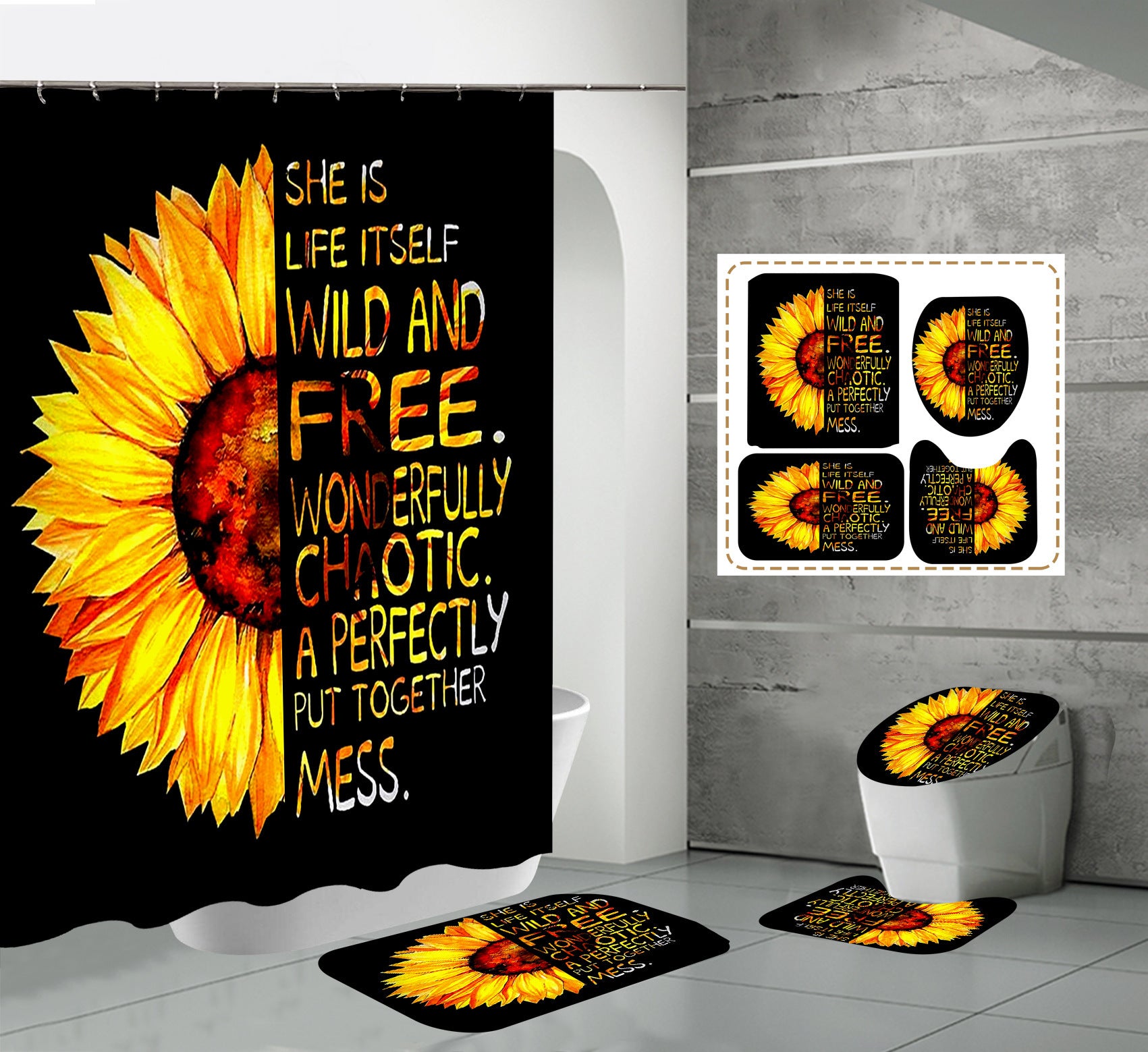 Shein New Shower Curtain Toilet Bathroom Partition Shower Sunflower Shower Curtain Manufacturer Supply