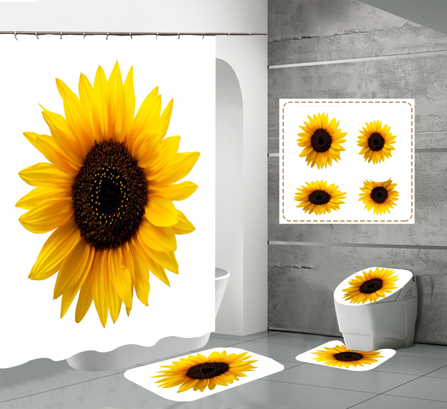 Shein New Shower Curtain Toilet Bathroom Partition Shower Sunflower Shower Curtain Manufacturer Supply