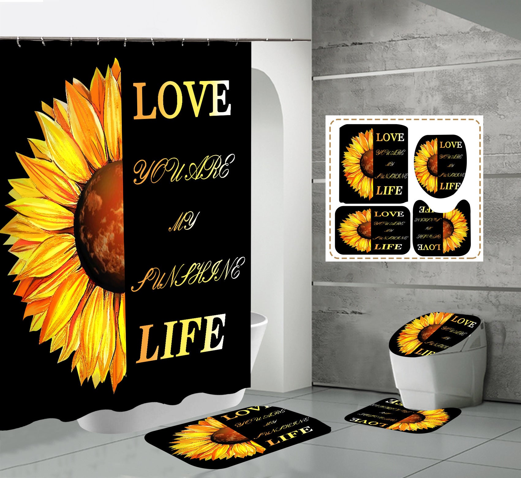 Shein New Shower Curtain Toilet Bathroom Partition Shower Sunflower Shower Curtain Manufacturer Supply