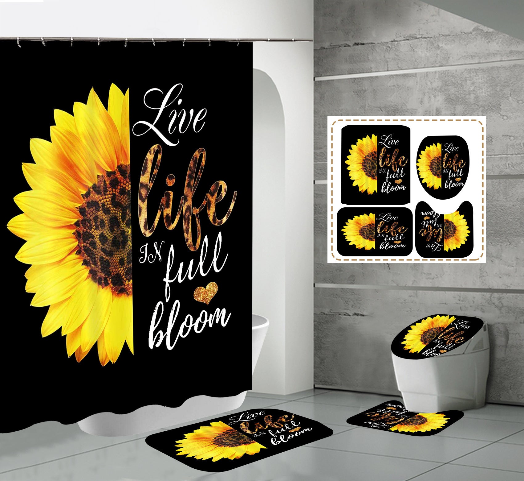 Shein New Shower Curtain Toilet Bathroom Partition Shower Sunflower Shower Curtain Manufacturer Supply